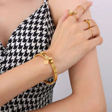 Geometric Round Tag LOVE Bangle Stainless Steel Double Ball Bangle