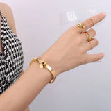 Geometric Round Tag LOVE Bangle Stainless Steel Double Ball Bangle