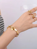 Geometric Round Tag LOVE Bangle Stainless Steel Double Ball Bangle