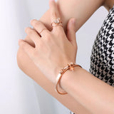 Geometric Round Tag LOVE Bangle Stainless Steel Double Ball Bangle