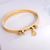 Geometric Round Tag LOVE Bangle Stainless Steel Double Ball Bangle