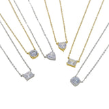 Geometric Single CZ Stone Necklace 925 Sterling Silver Collar