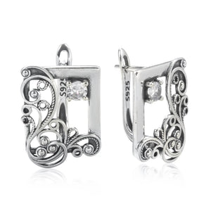 Geometric Zircon Clip Earrings Vintage Jewelry