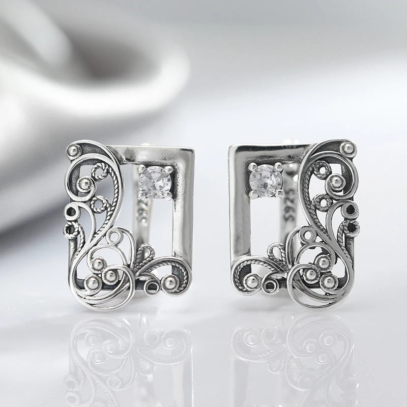 Geometric Zircon Clip Earrings Vintage Jewelry