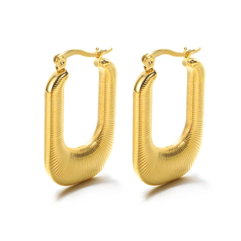 Vintage Square Hoop Earrings Stainless Steel Steampunk Dangle Jewelry