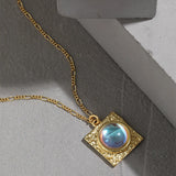 Square Moonstone Pendant S925 Sterling Silver Necklace Labradorite