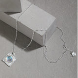 Square Moonstone Pendant S925 Sterling Silver Necklace Labradorite