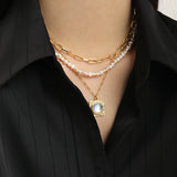Square Moonstone Pendant S925 Sterling Silver Necklace Labradorite