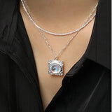 Square Moonstone Pendant S925 Sterling Silver Necklace Labradorite