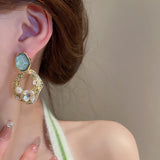 Geometric Square Set Auger Flowers Earrings