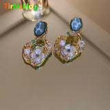 Geometric Square Set Auger Flowers Earrings