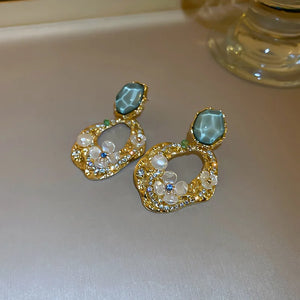 Geometric Square Set Auger Flowers Earrings