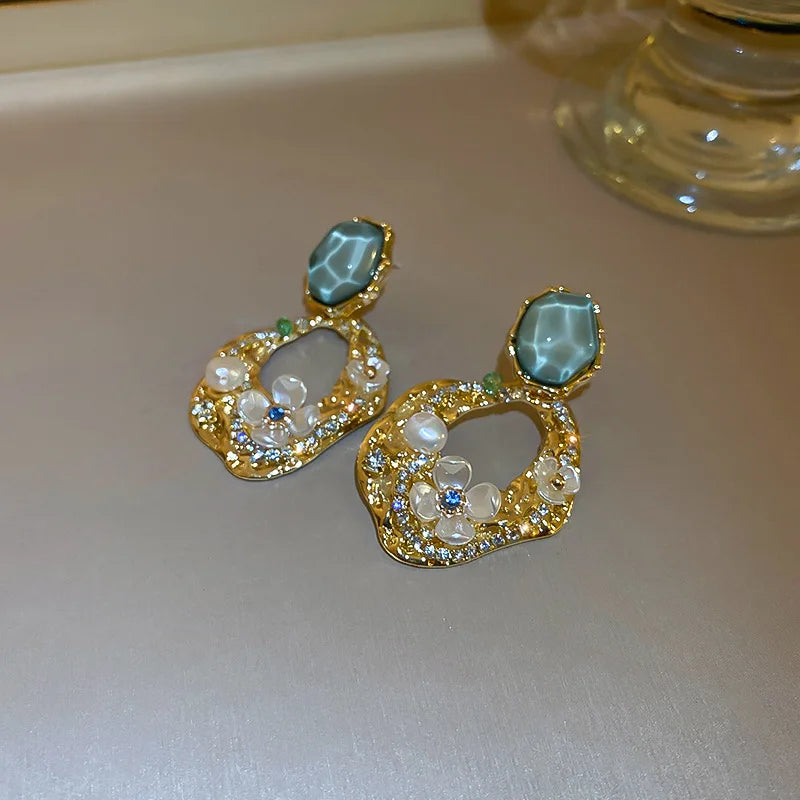 Geometric Square Set Auger Flowers Earrings