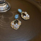 Geometric Square Set Auger Flowers Earrings