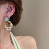 Geometric Square Set Auger Flowers Earrings