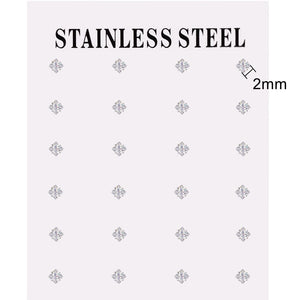 Square Zircon Stud Earrings Set Stainless Steel 12 Pairs Lot