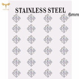 Square Zircon Stud Earrings Set Stainless Steel 12 Pairs Lot