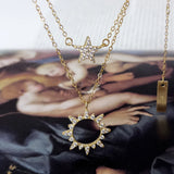 Geometric Star Sun Crystal Silver Choker Pendant Necklace