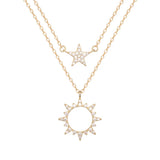Geometric Star Sun Crystal Silver Choker Pendant Necklace