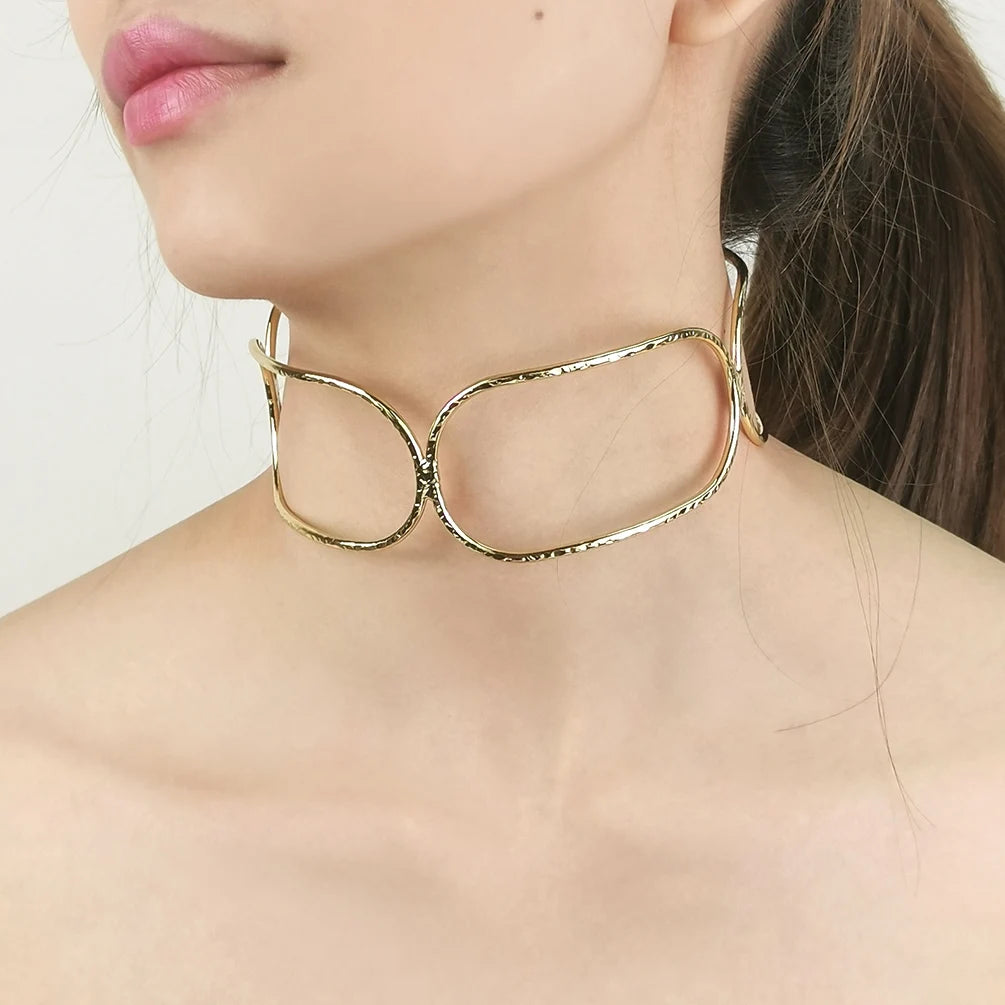 Geometric Alloy Torques Choker Necklace Vintage Bib Neck Jewelry