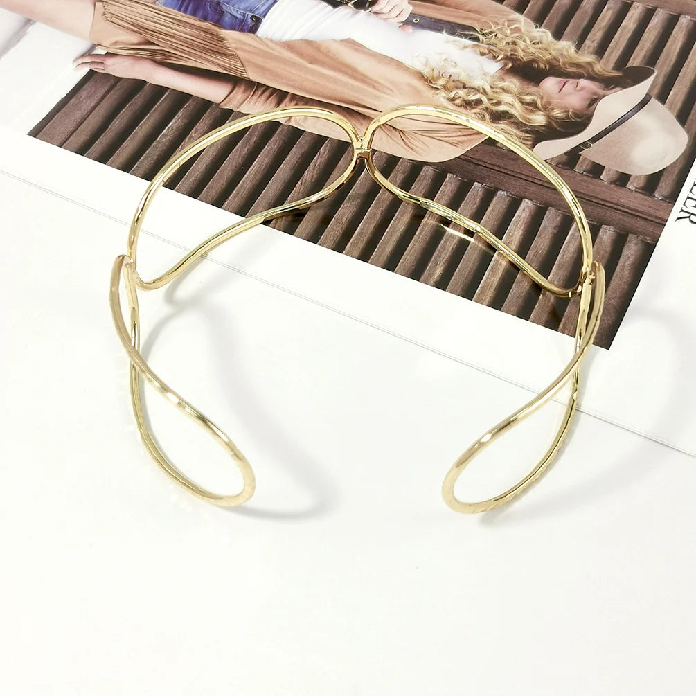 Geometric Alloy Torques Choker Necklace Vintage Bib Neck Jewelry