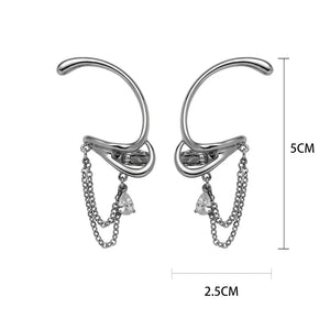 Geometric Tassel Chain Clip Earring for Women 925 Silver Plated