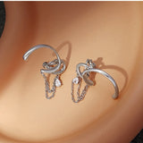 Geometric Tassel Chain Clip Earring for Women 925 Silver Plated