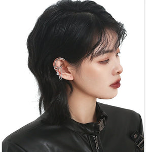 Geometric Tassel Chain Clip Earring for Women 925 Silver Plated