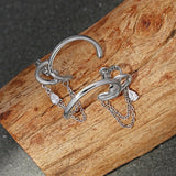 Geometric Tassel Chain Clip Earring for Women 925 Silver Plated