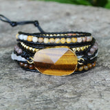 Geometric Tiger Eye Wrap Bracelet for Women Boho Natural Stone Crystal Beaded