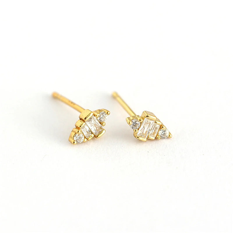 Geometric Trapezoid Stud Earrings Sterling Silver Zircon for Women Girls