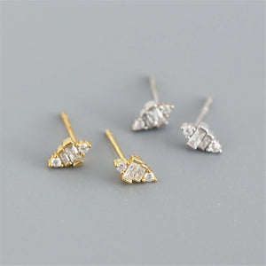 Geometric Trapezoid Stud Earrings Sterling Silver Zircon for Women Girls