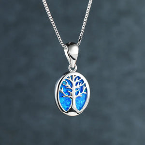 Opal Tree of Life Pendant Necklace 925 Silver Chain Women's Jewelry