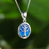 Opal Tree of Life Pendant Necklace 925 Silver Chain Women's Jewelry