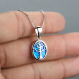 Opal Tree of Life Pendant Necklace 925 Silver Chain Women's Jewelry