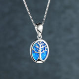 Opal Tree of Life Pendant Necklace 925 Silver Chain Women's Jewelry