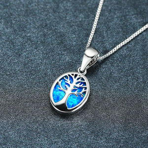 Opal Tree of Life Pendant Necklace 925 Silver Chain Women's Jewelry