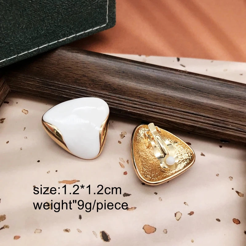 Geometric Triangle Alloy Clip Earrings, Oil Painting Enamel Brincos for Women