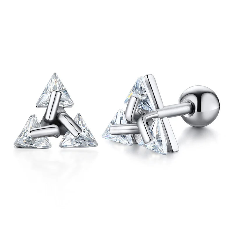 Men's Triangle Stud Earrings, Stainless Steel CZ Gift for Him