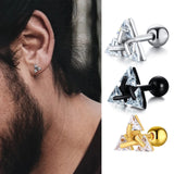 Men's Triangle Stud Earrings, Stainless Steel CZ Gift for Him