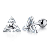 Men's Triangle Stud Earrings, Stainless Steel CZ Gift for Him