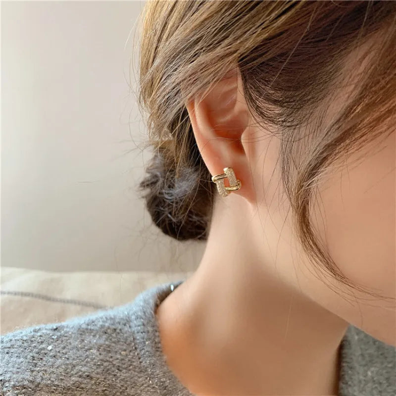 Geometric Block Earrings No Hole Ear Clips Hollowing Clip Earring