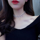 Geometric Pearl Cross Collarbone Chain Necklace