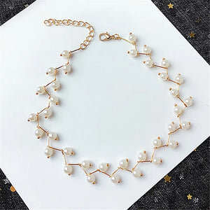 Geometric Pearl Cross Collarbone Chain Necklace