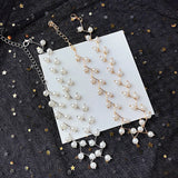 Geometric Pearl Cross Collarbone Chain Necklace