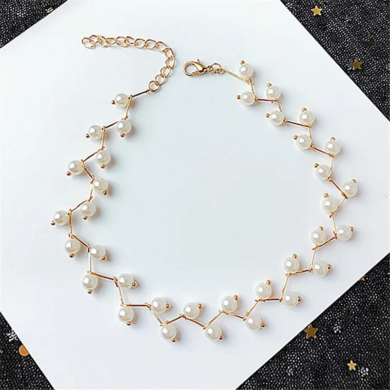 Geometric Pearl Cross Collarbone Chain Necklace