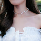 Geometric Pearl Cross Collarbone Chain Necklace