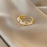 Geometric U-Shaped Chain Pearl Ring Femininity Hand Jewelry