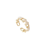 Geometric U-Shaped Chain Pearl Ring Femininity Hand Jewelry