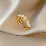 Geometric U-Shaped Chain Pearl Ring Femininity Hand Jewelry